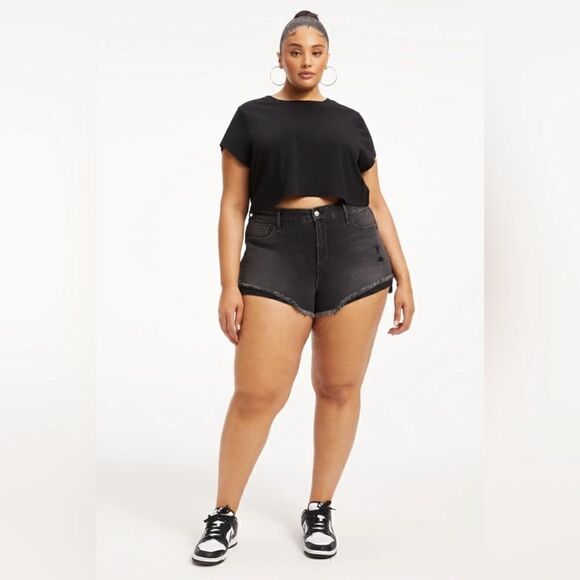 Good American Womens Good Curve Distressed High Waist Cutoff Shorts Plus Size 22 - Picture 1 of 12